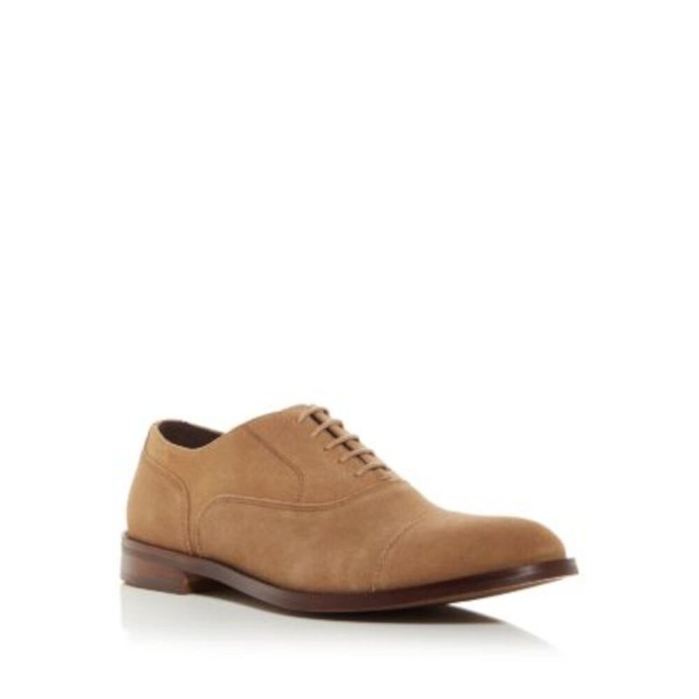 THE MENS STORE Mens Brown Cap Toe Block Heel Lace-Up Leather Dress Shoes 9